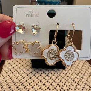 Mint Gold and White Flower Earrings Set - 3 pairs NWT